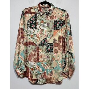 Zara‎ Boho Patchwork Satin Paisley Button Down Shirt Small Cottagecore Western
